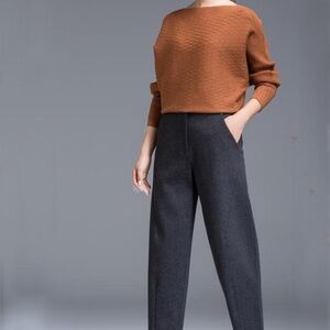 High Waisted Gray Trousers with Wide Leg Silhouette